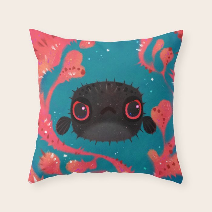 Angry puffer Throw Pillow Gallery Image 1