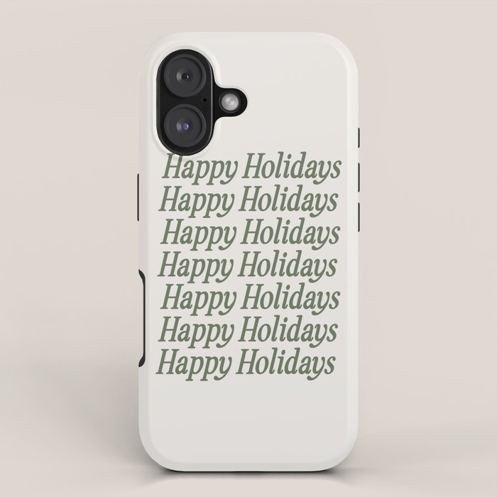 Happy Holidays Muted Green On Cream iPhone Case Gallery Image 1