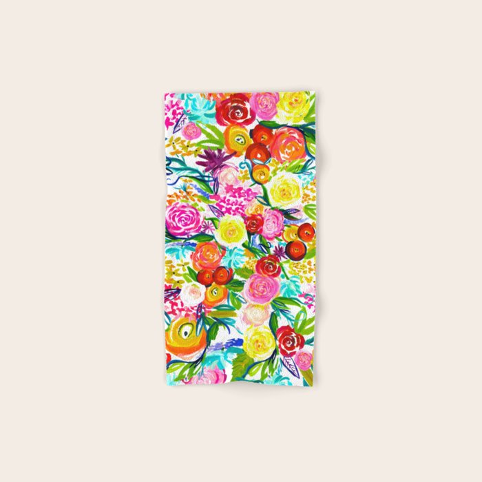 Bright Colorful Floral painting Bath Towel Gallery Image 1