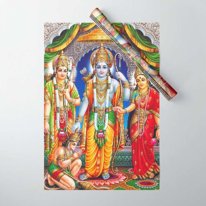 Lord Ram Devi Sita, Laxman Lord Hanuman Painting Wrapping Paper Gallery Image 1