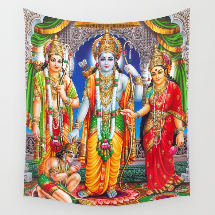 Lord Ram Devi Sita, Laxman Lord Hanuman Painting Wall Tapestry Gallery Image 1