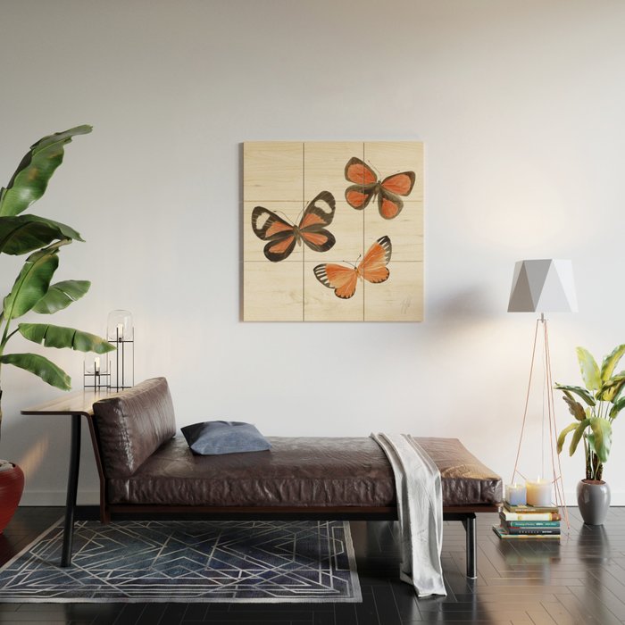 Orange Butterflies Wood Wall Art Gallery Image 2