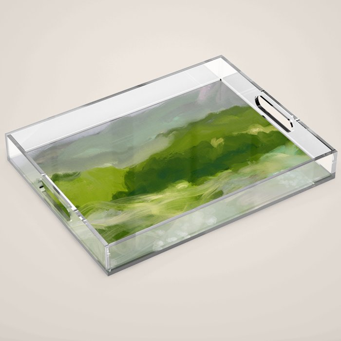 green abstract landscape art Acrylic Tray Gallery Image 1