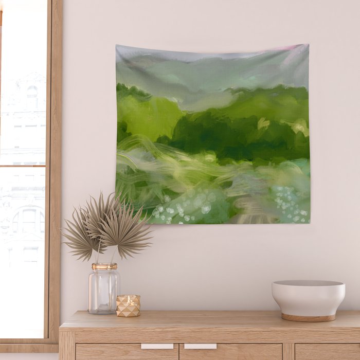 green abstract landscape art Wall Tapestry Gallery Image 2