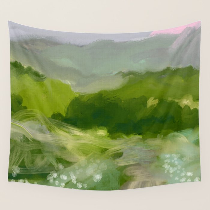 green abstract landscape art Wall Tapestry Gallery Image 4