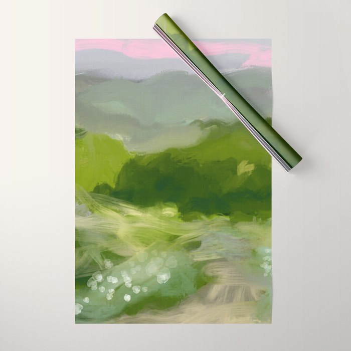 green abstract landscape art Wrapping Paper Gallery Image 1