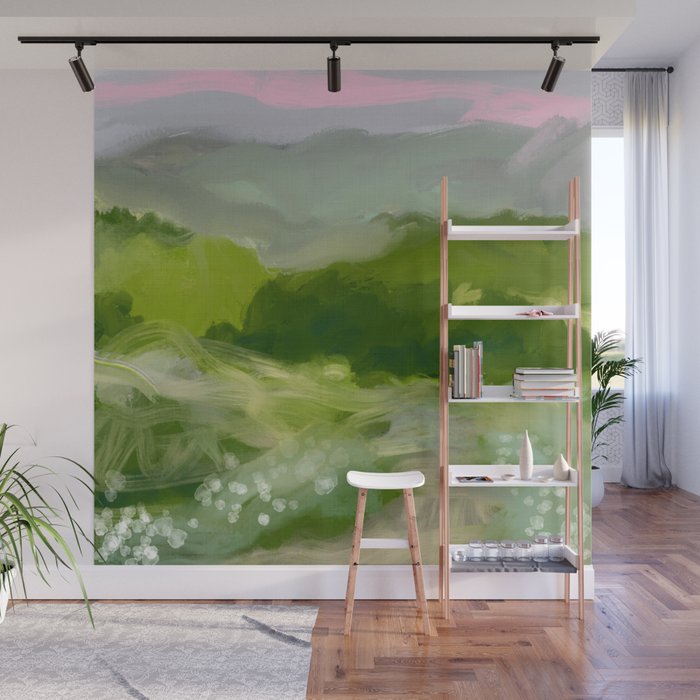 green abstract landscape art Wall Mural Gallery Image 1