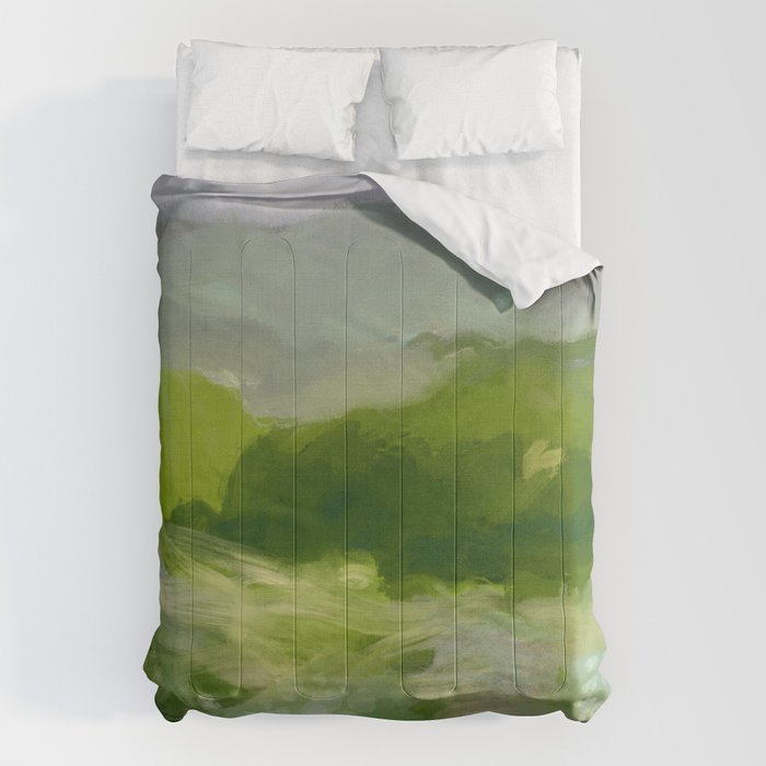 green abstract landscape art Comforter Gallery Image 6