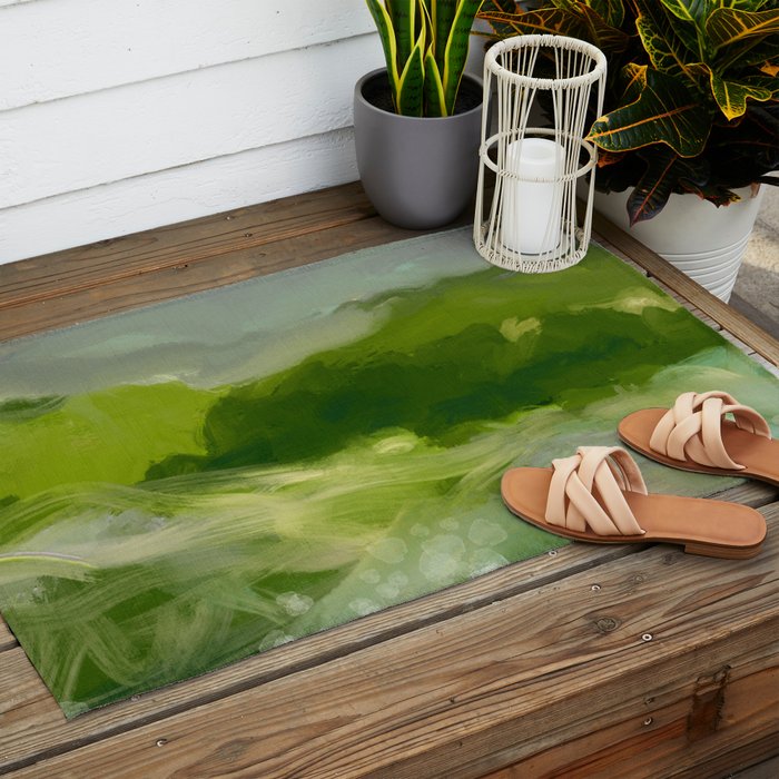 green abstract landscape art Outdoor Rug Gallery Image 2