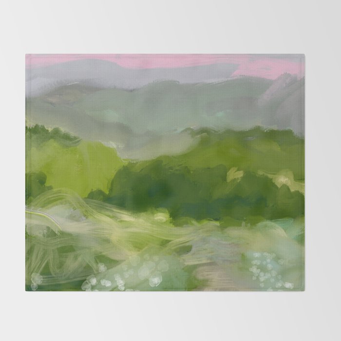 green abstract landscape art Throw Blanket Gallery Image 2