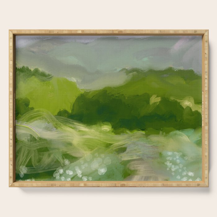 green abstract landscape art Serving Tray Gallery Image 1