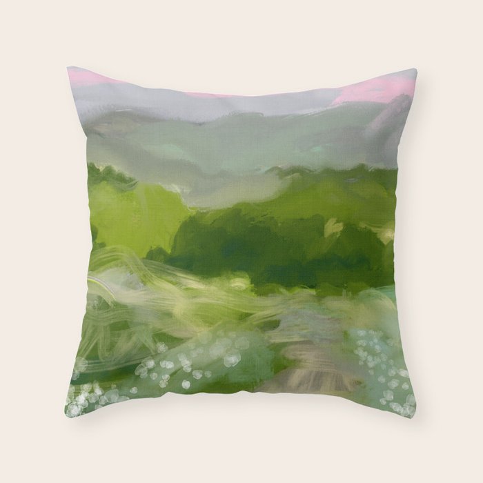 green abstract landscape art Throw Pillow Gallery Image 6