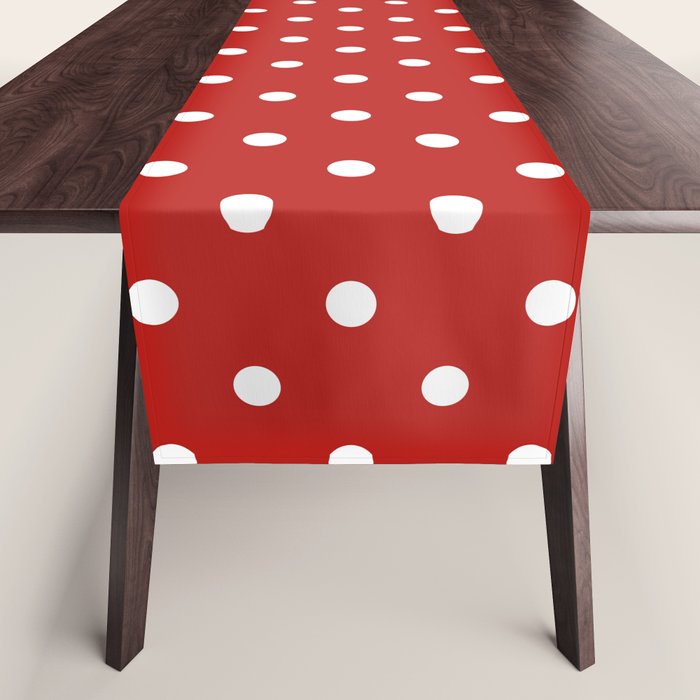 Polka Dot Classic Pattern in Red and White Table Runner Gallery Image 1