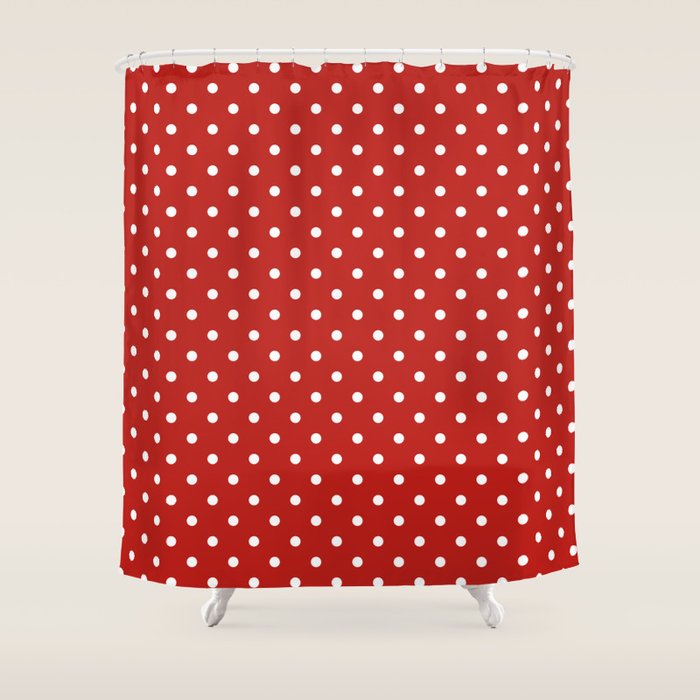 Polka Dot Classic Pattern in Red and White Shower Curtain Gallery Image 1