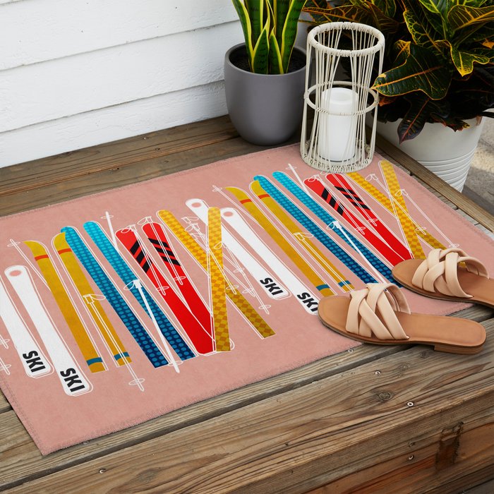 Colorful Ski Illustration and Pattern no 2 Outdoor Rug Gallery Image 2
