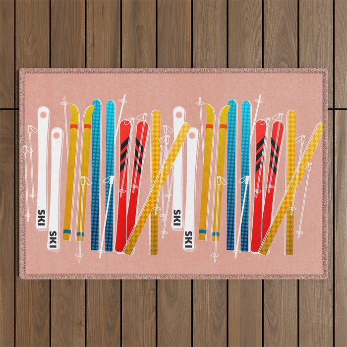 Colorful Ski Illustration and Pattern no 2 Outdoor Rug Gallery Image 1