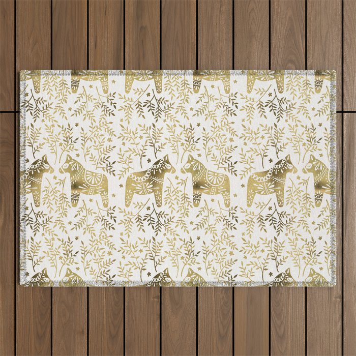 Swedish Dala Horses - Gold Palette Outdoor Rug Gallery Image 1