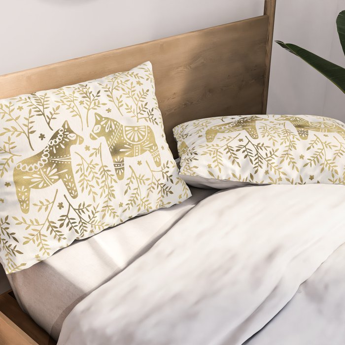 Swedish Dala Horses - Gold Palette Pillow Sham Gallery Image 2