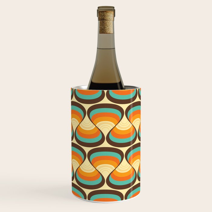 Wavy Turquoise Orange and Brown Retro Lines Wine Chiller Gallery Image 1