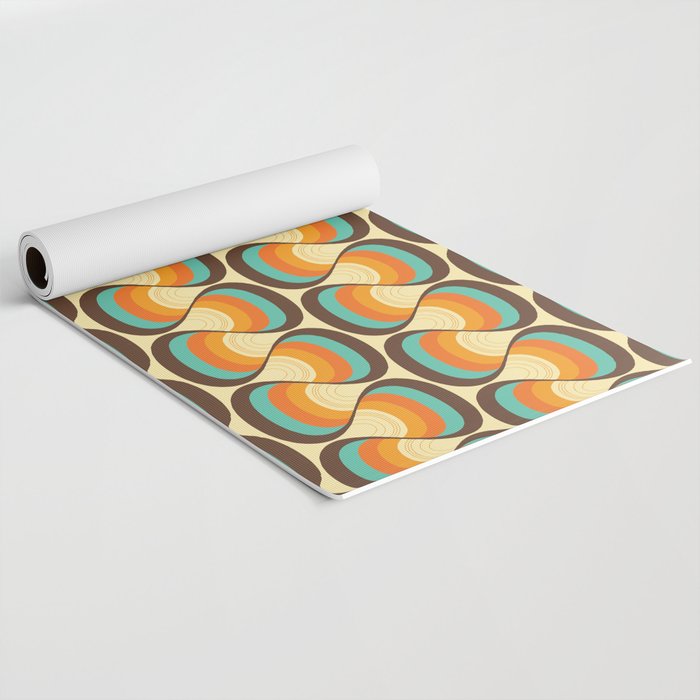 Wavy Turquoise Orange and Brown Retro Lines Yoga Mat Gallery Image 2