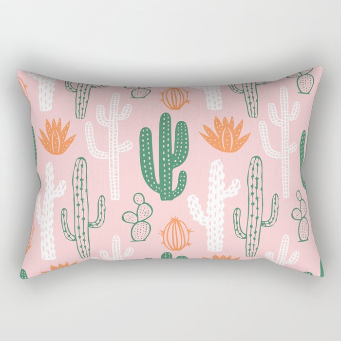 Retro hand drawn cactus plant pattern Rectangular Pillow Gallery Image 1
