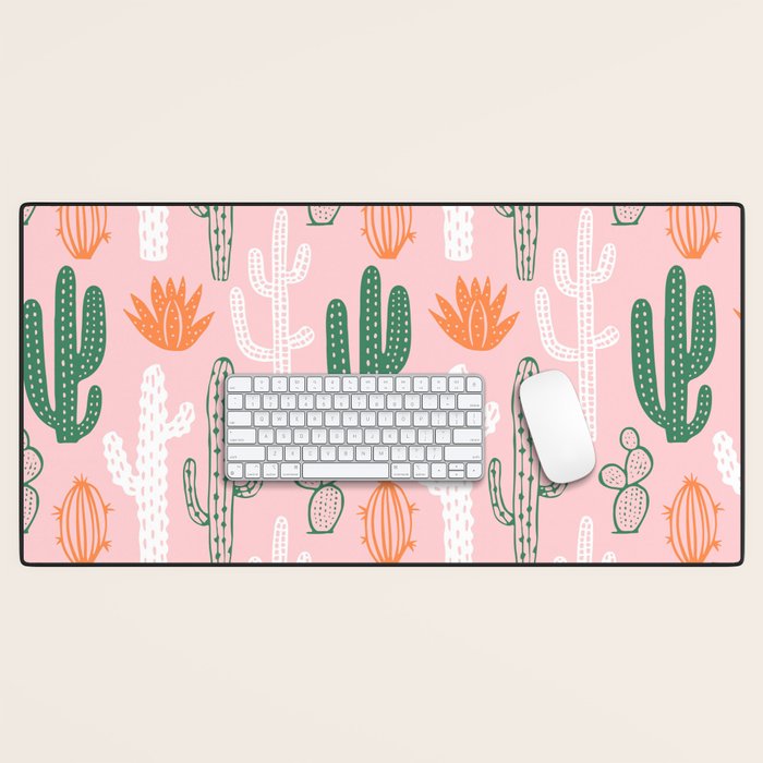 Retro hand drawn cactus plant pattern Desk Mat Gallery Image 1