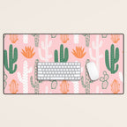 Retro hand drawn cactus plant pattern Desk Mat Gallery Image 1