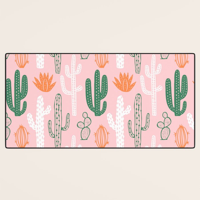 Retro hand drawn cactus plant pattern Desk Mat Gallery Image 3