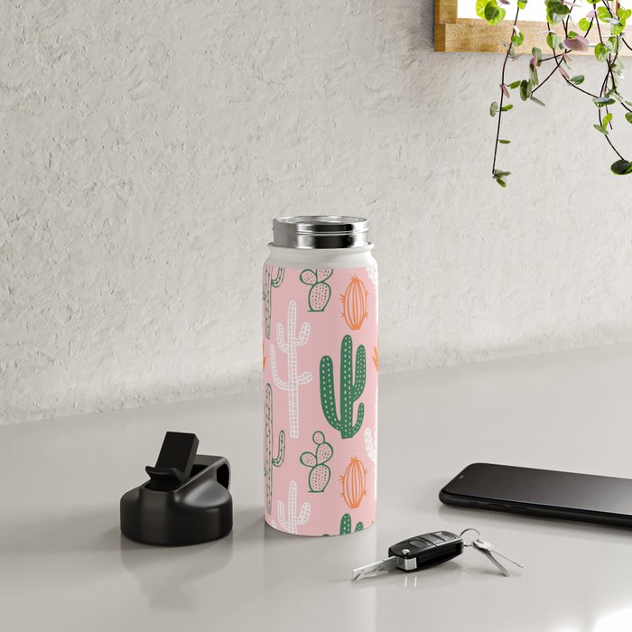 Retro hand drawn cactus plant pattern Water Bottle Gallery Image 4