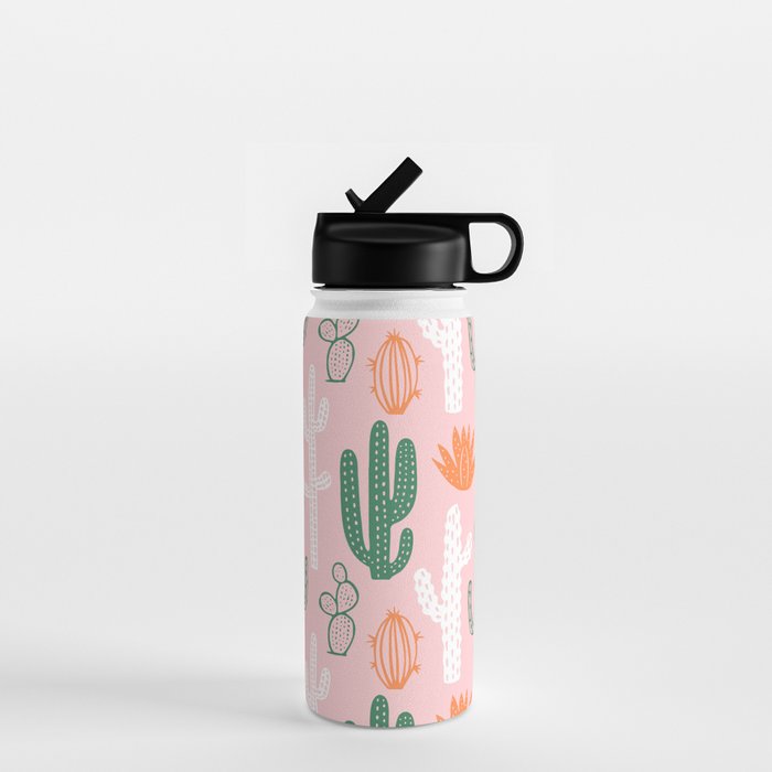 Retro hand drawn cactus plant pattern Water Bottle Gallery Image 1
