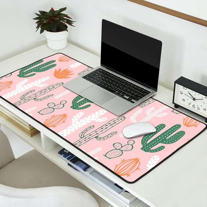 Retro hand drawn cactus plant pattern Desk Mat Gallery Image 2