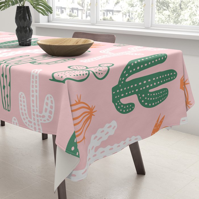 Retro hand drawn cactus plant pattern Tablecloth Gallery Image 3
