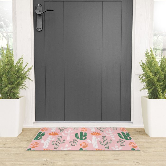 Retro hand drawn cactus plant pattern Welcome Mat Gallery Image 3