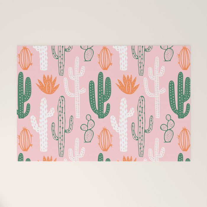 Retro hand drawn cactus plant pattern Welcome Mat Gallery Image 1