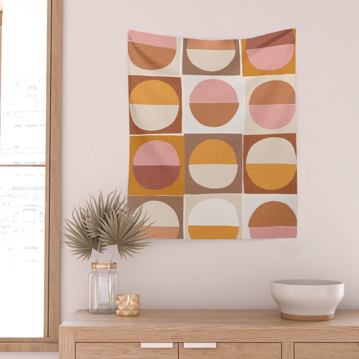 Minimal abstract sun and moon collage Wall Tapestry Gallery Image 2