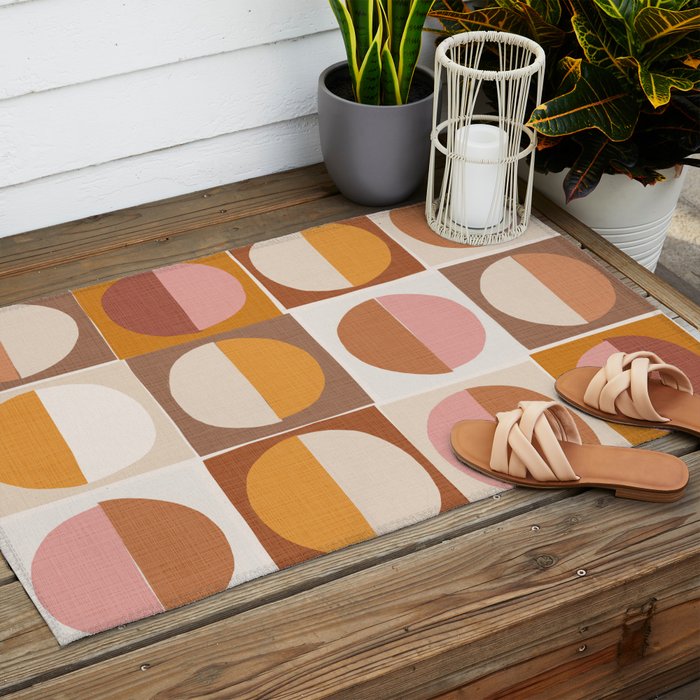 Minimal abstract sun and moon collage Outdoor Rug Gallery Image 2