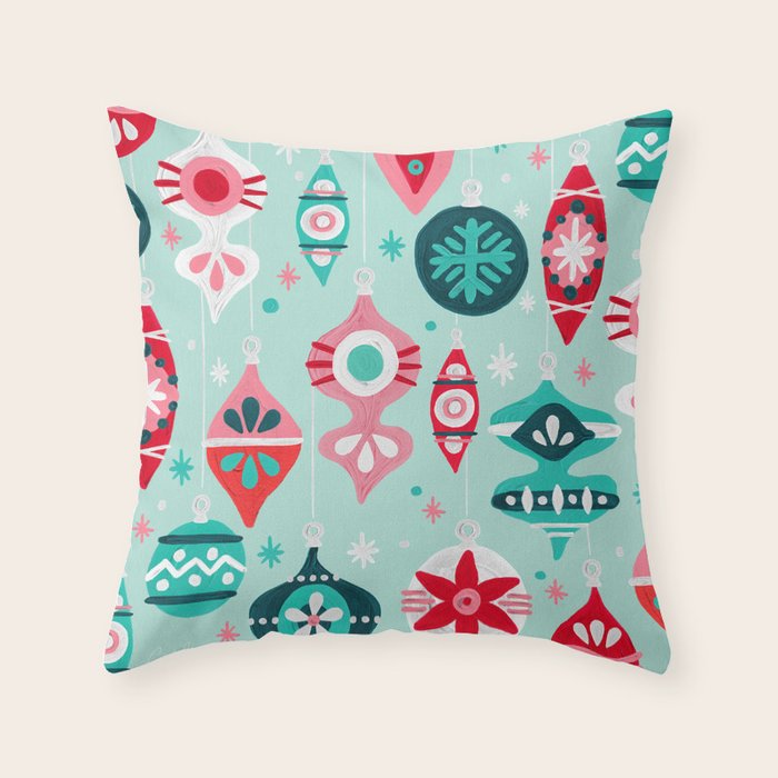 Christmas Ornaments - Mint Palette Throw Pillow Gallery Image 1