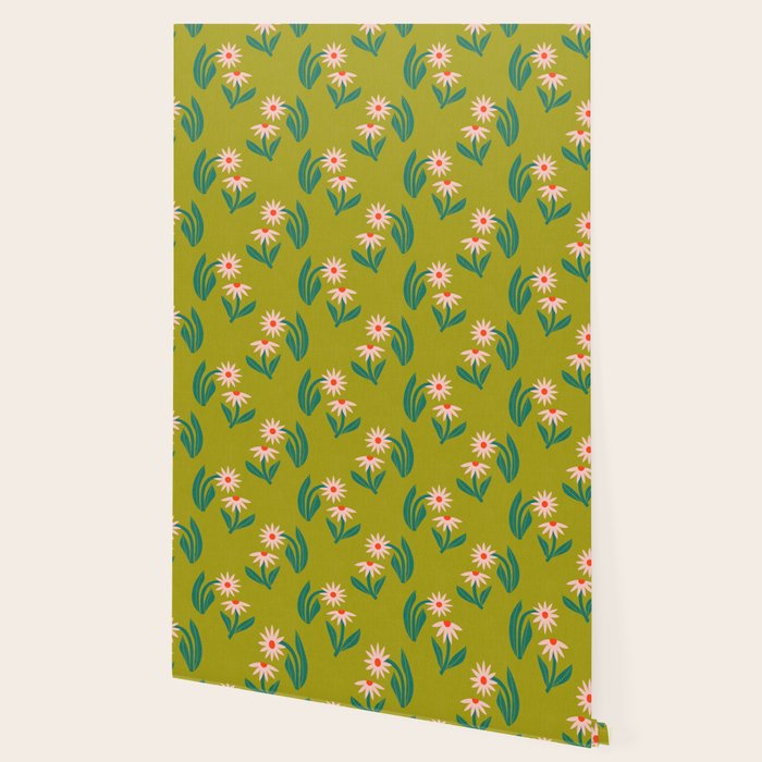 Pink Daisy Pattern - Green Wallpaper Gallery Image 2