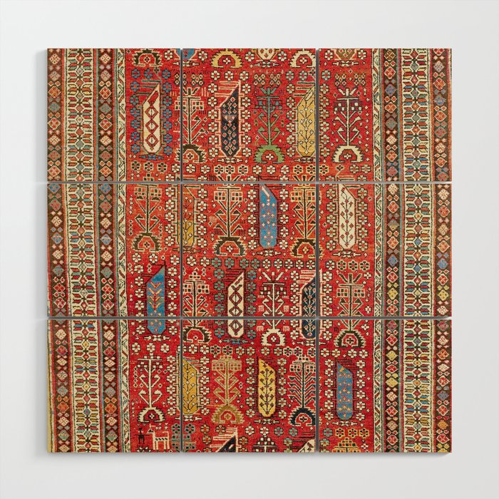 Shirvan Caucasian Antique Carpet Print Wood Wall Art Gallery Image 1