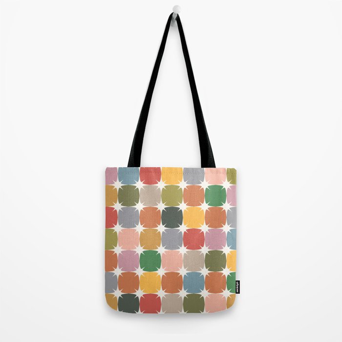 Retro Festive Sparkle Colorful Checker Tote Bag Gallery Image 2