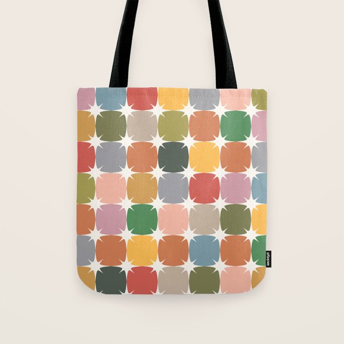 Retro Festive Sparkle Colorful Checker Tote Bag Gallery Image 1