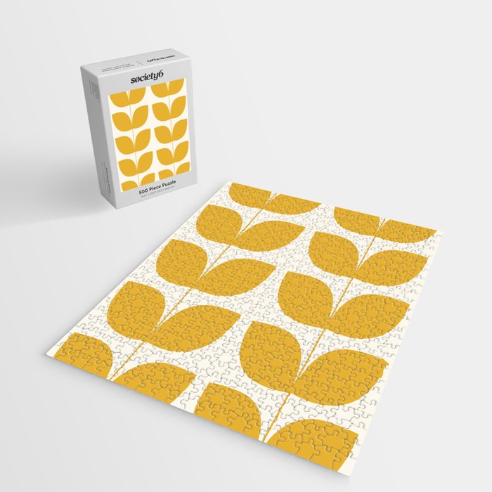 Mid Century Modern Leaves Yellow #society6 #buyart  Jigsaw Puzzle Gallery Image 2