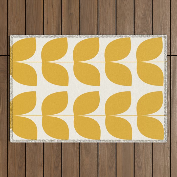 Mid Century Modern Leaves Yellow #society6 #buyart  Outdoor Rug Gallery Image 1