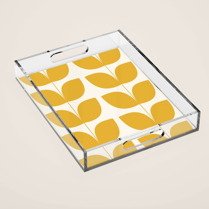 Mid Century Modern Leaves Yellow #society6 #buyart  Acrylic Tray Gallery Image 1