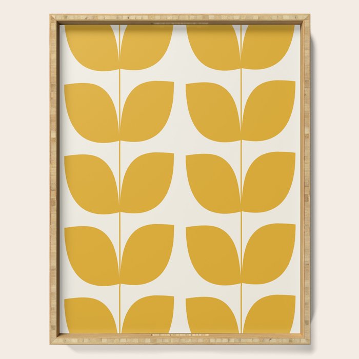 Mid Century Modern Leaves Yellow #society6 #buyart  Serving Tray Gallery Image 1