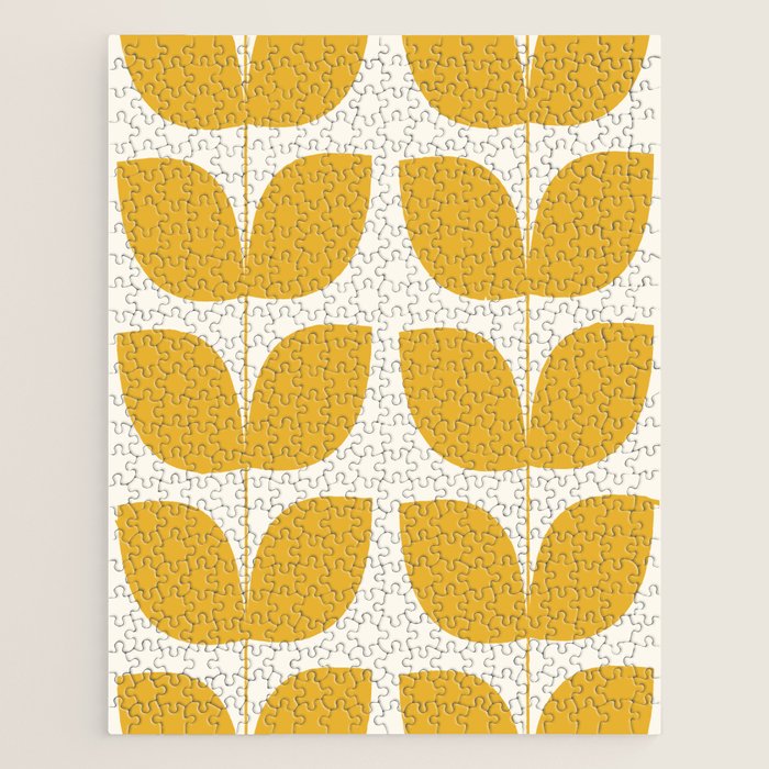 Mid Century Modern Leaves Yellow #society6 #buyart  Jigsaw Puzzle Gallery Image 1