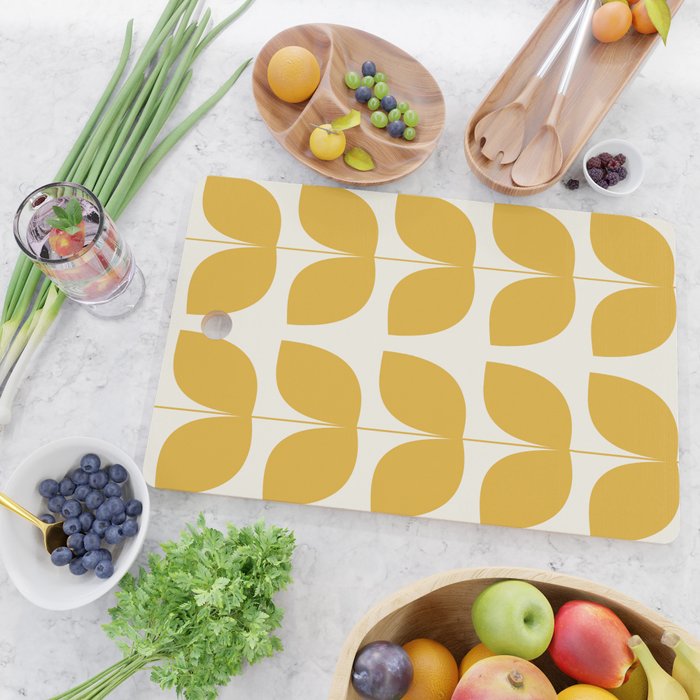 Mid Century Modern Leaves Yellow #society6 #buyart  Cutting Board Gallery Image 2