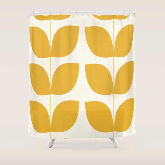 Mid Century Modern Leaves Yellow #society6 #buyart  Shower Curtain Gallery Image 1