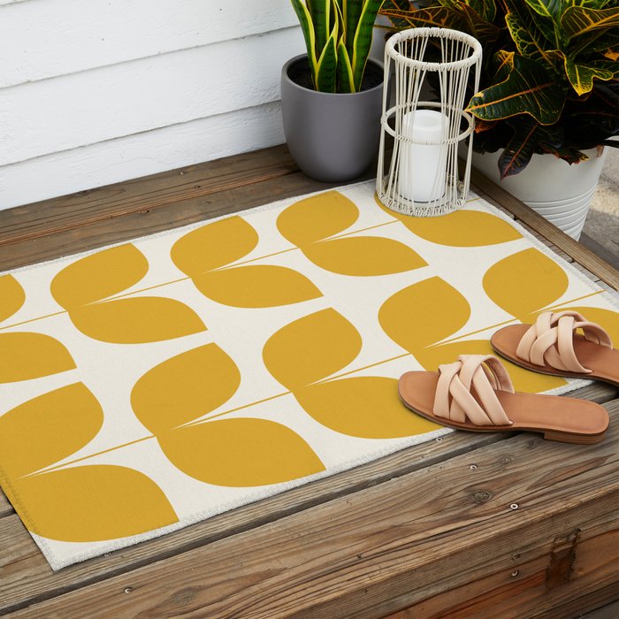 Mid Century Modern Leaves Yellow #society6 #buyart  Outdoor Rug Gallery Image 2