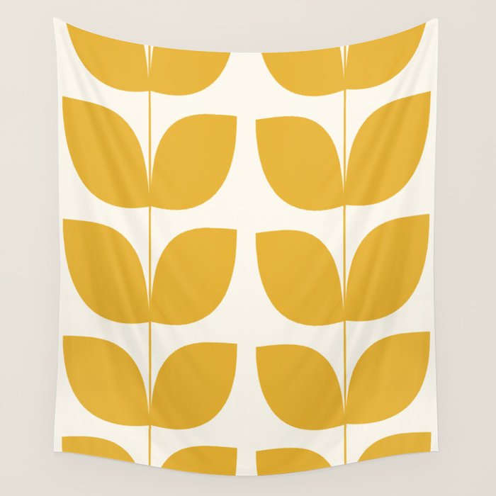 Mid Century Modern Leaves Yellow #society6 #buyart  Wall Tapestry Gallery Image 1